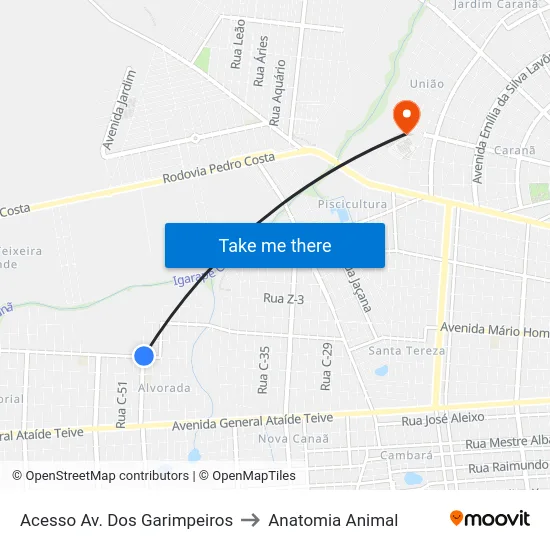 Acesso Av. Dos Garimpeiros to Anatomia Animal map