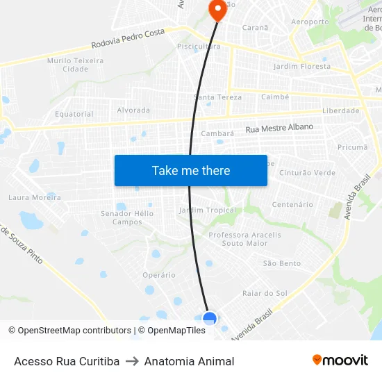 Acesso Rua Curitiba to Anatomia Animal map