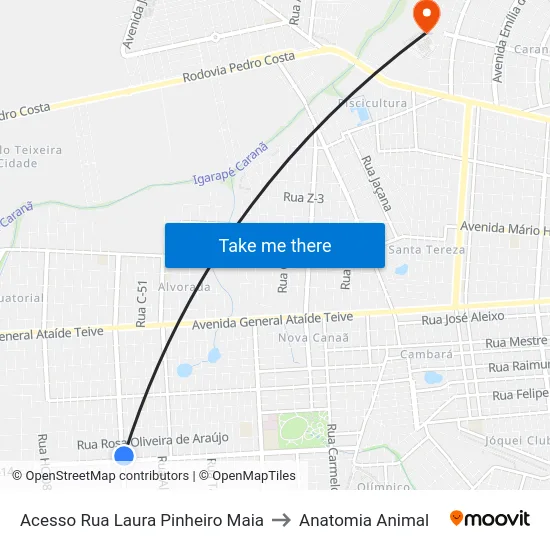 Acesso Rua Laura Pinheiro Maia to Anatomia Animal map