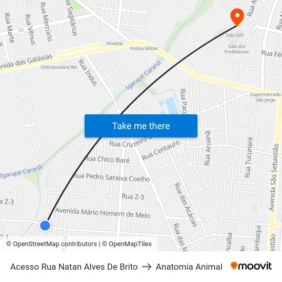 Acesso Rua Natan Alves De Brito to Anatomia Animal map