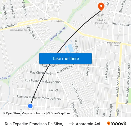 Rua Expedito Francisco Da Silva, 829 to Anatomia Animal map