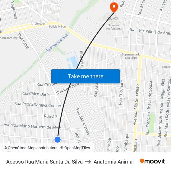 Acesso Rua Maria Santa Da Silva to Anatomia Animal map