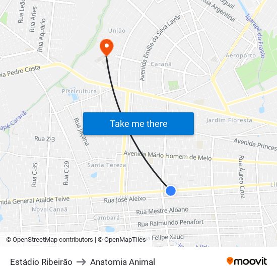 Estádio Ribeirão to Anatomia Animal map