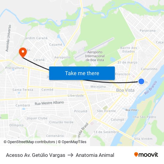 Acesso Av. Getúlio Vargas to Anatomia Animal map