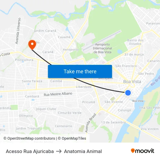 Acesso Rua Ajuricaba to Anatomia Animal map