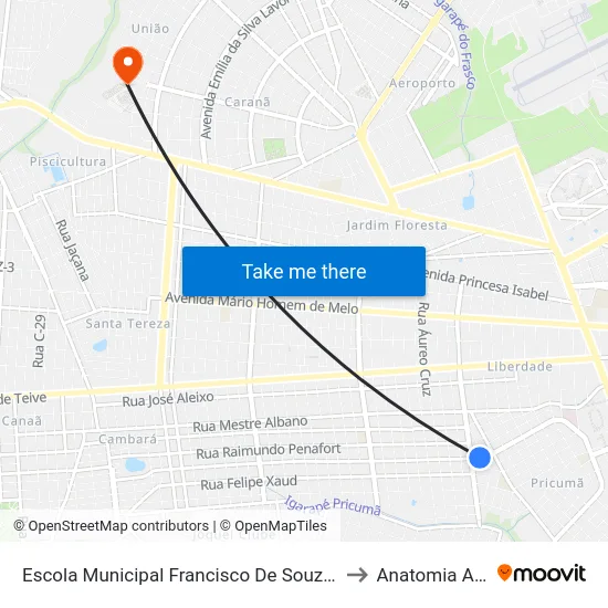 Escola Municipal Francisco De Souza Bríglia B/C to Anatomia Animal map