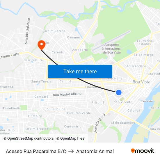 Acesso Rua Pacaraima B/C to Anatomia Animal map