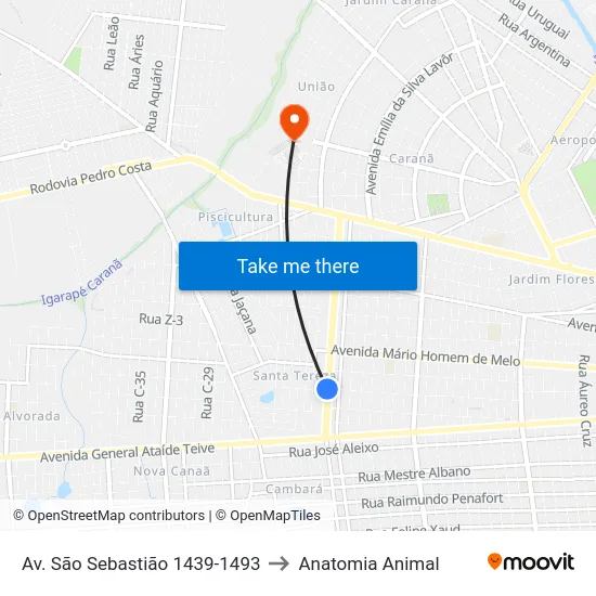 Av. São Sebastião 1439-1493 to Anatomia Animal map
