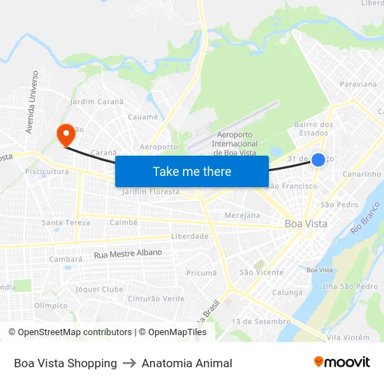Boa Vista Shopping to Anatomia Animal map