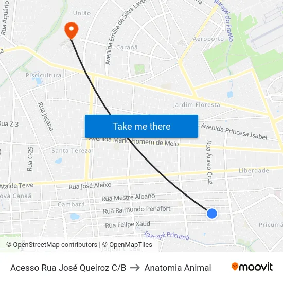 Acesso Rua José Queiroz C/B to Anatomia Animal map