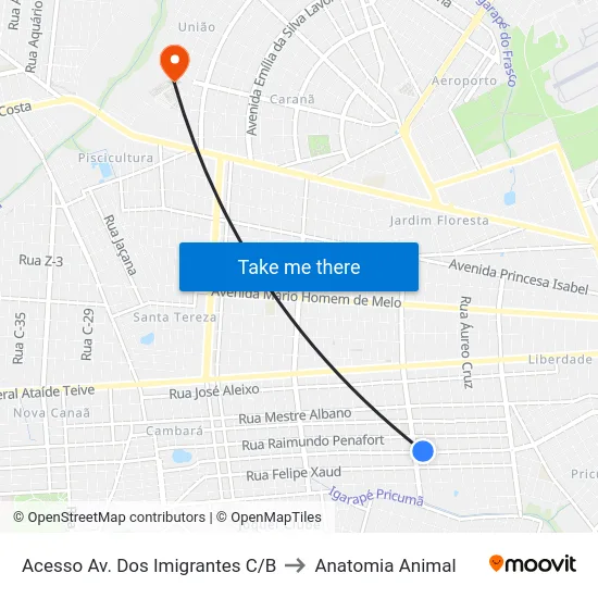 Acesso Av. Dos Imigrantes C/B to Anatomia Animal map