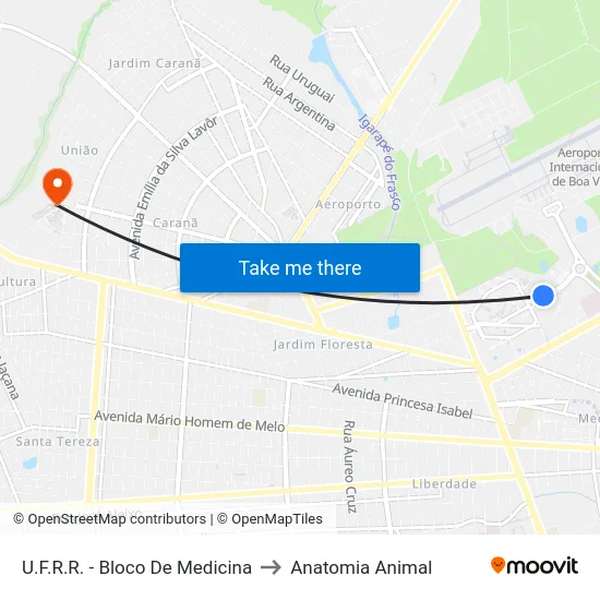 U.F.R.R. - Bloco De Medicina to Anatomia Animal map