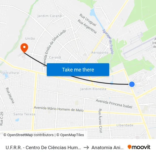 U.F.R.R. - Centro De Ciências Humanas to Anatomia Animal map