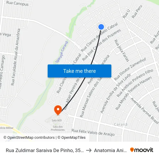 Rua Zuldimar Saraiva De Pinho, 354-374 to Anatomia Animal map