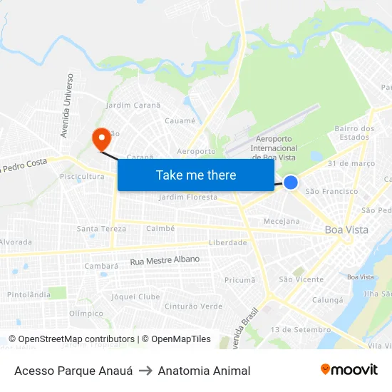 Acesso Parque Anauá to Anatomia Animal map