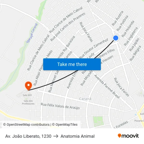 Av. João Liberato, 1230 to Anatomia Animal map