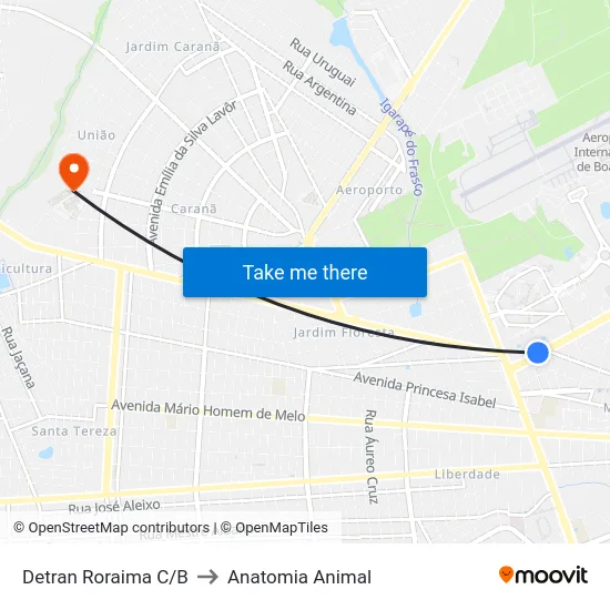 Detran Roraima C/B to Anatomia Animal map