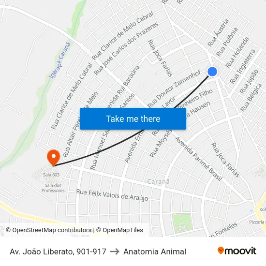 Av. João Liberato, 901-917 to Anatomia Animal map