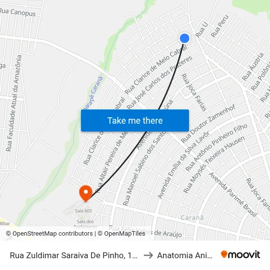 Rua Zuldimar Saraiva De Pinho, 1-145 to Anatomia Animal map