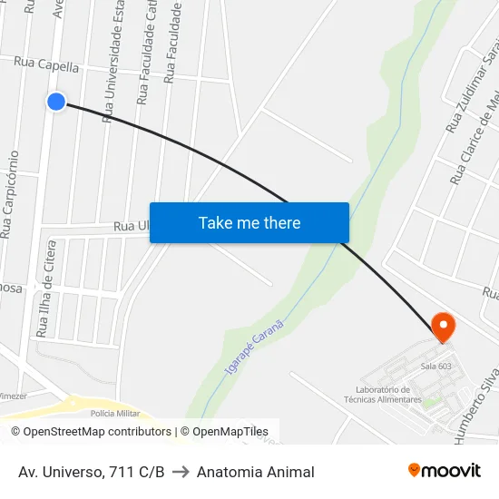 Av. Universo, 711 C/B to Anatomia Animal map