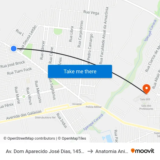Av. Dom Aparecido José Dias, 1452-1498 to Anatomia Animal map