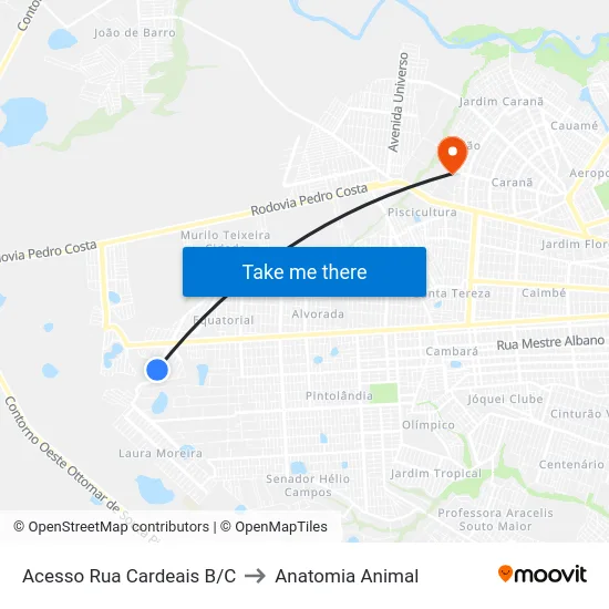 Acesso Rua Cardeais B/C to Anatomia Animal map