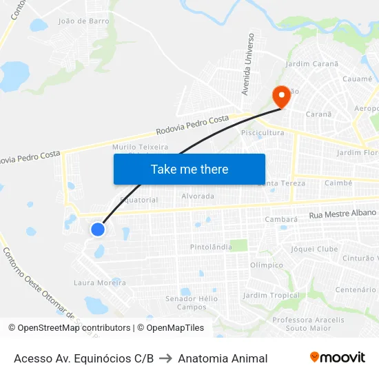 Acesso Av. Equinócios C/B to Anatomia Animal map
