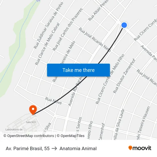 Av. Parimé Brasil, 55 to Anatomia Animal map