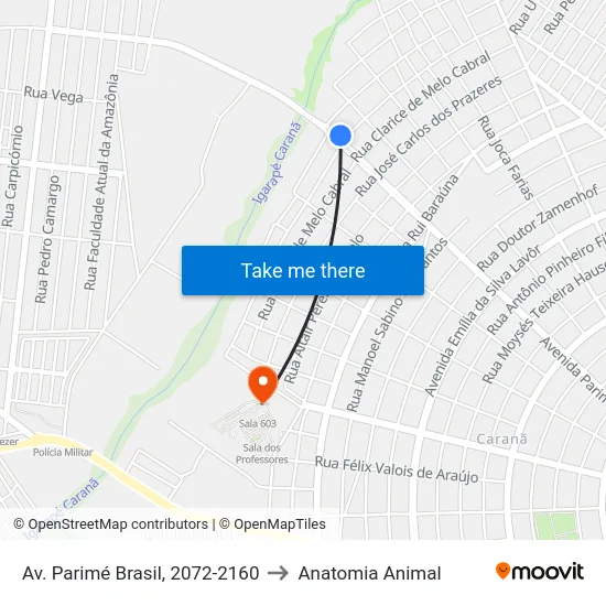 Av. Parimé Brasil, 2072-2160 to Anatomia Animal map