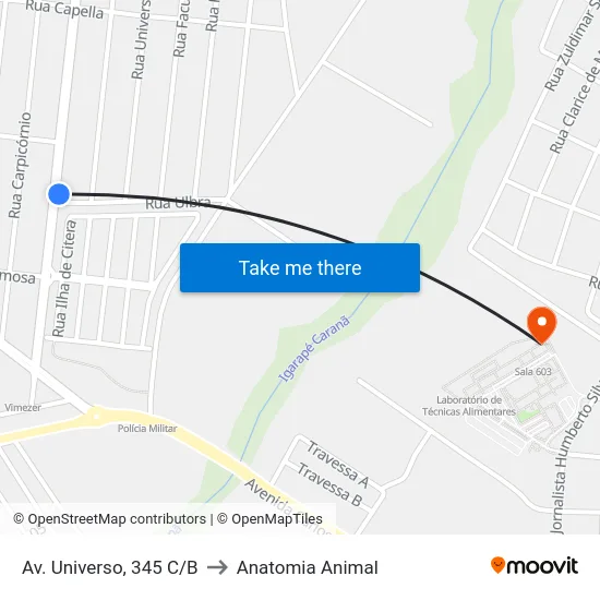 Av. Universo, 345 C/B to Anatomia Animal map