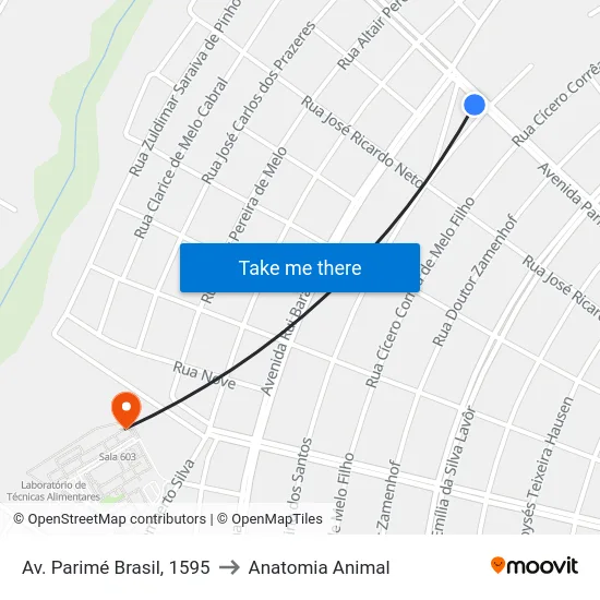 Av. Parimé Brasil, 1595 to Anatomia Animal map