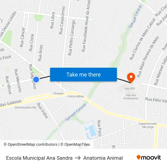Escola Municipal Ana Sandra to Anatomia Animal map