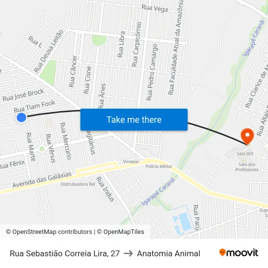 Rua Sebastião Correia Lira, 27 to Anatomia Animal map