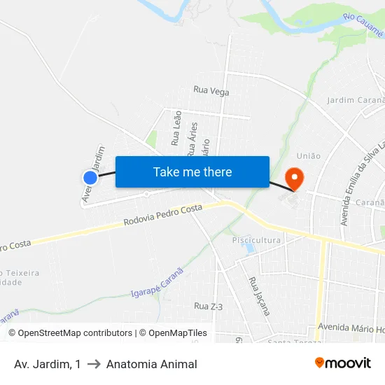 Av. Jardim, 1 to Anatomia Animal map
