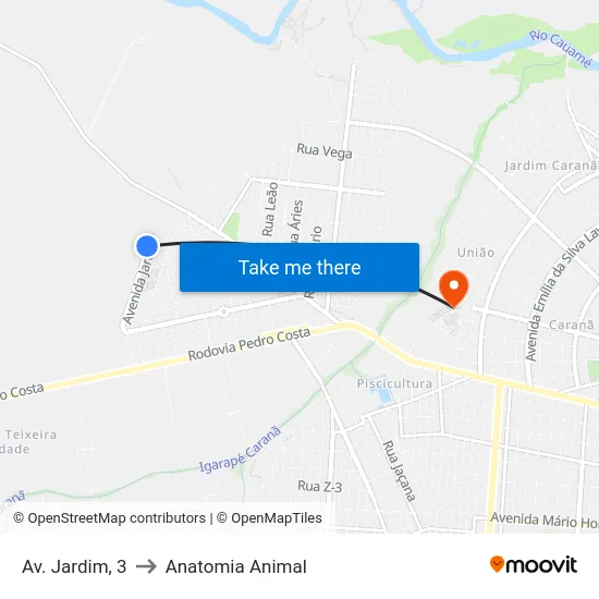 Av. Jardim, 3 to Anatomia Animal map