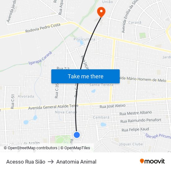 Acesso Rua Sião to Anatomia Animal map