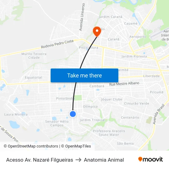 Acesso Av. Nazaré Filgueiras to Anatomia Animal map