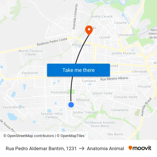 Rua Pedro Aldemar Bantim, 1231 to Anatomia Animal map