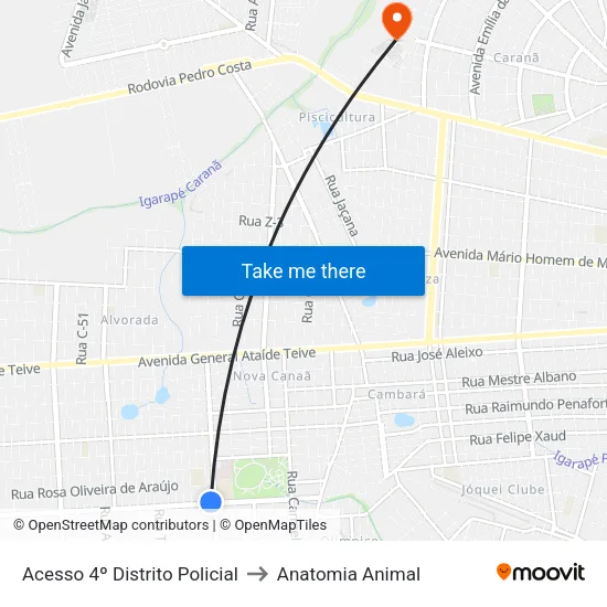 Acesso 4º Distrito Policial to Anatomia Animal map