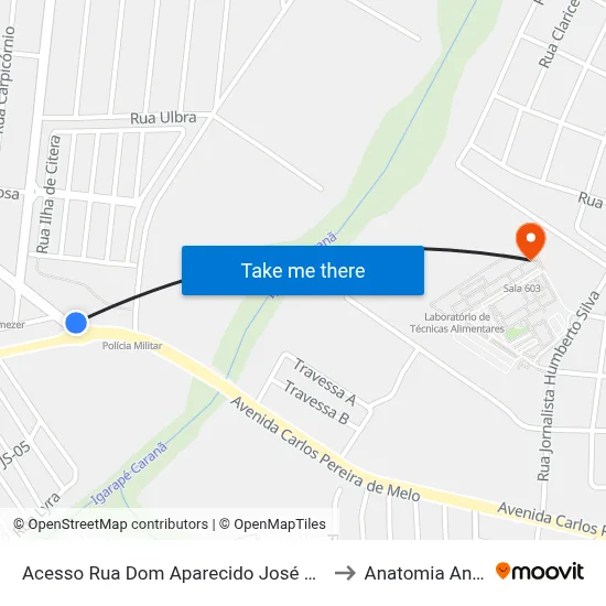 Acesso Rua Dom Aparecido José Dias C/B to Anatomia Animal map