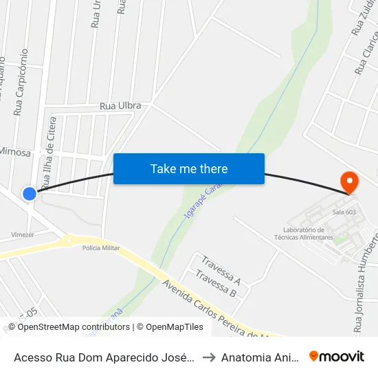 Acesso Rua Dom Aparecido José Dias to Anatomia Animal map