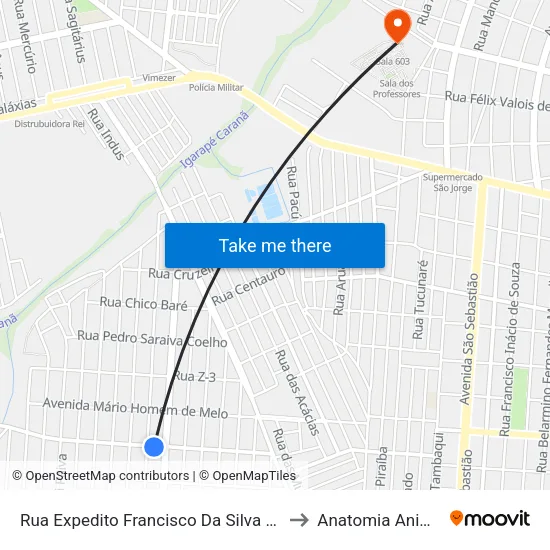 Rua Expedito Francisco Da Silva 561 to Anatomia Animal map