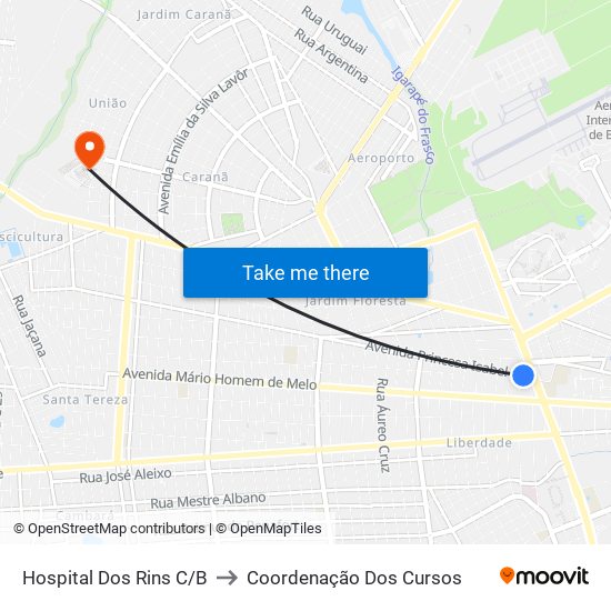 Hospital Dos Rins C/B to Coordenação Dos Cursos map