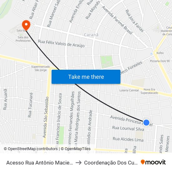 Acesso Rua Antônio Maciel C/B to Coordenação Dos Cursos map