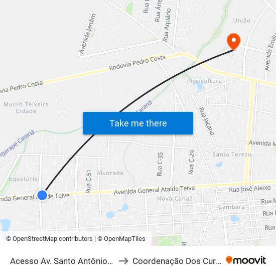 Acesso Av. Santo Antônio C/B to Coordenação Dos Cursos map