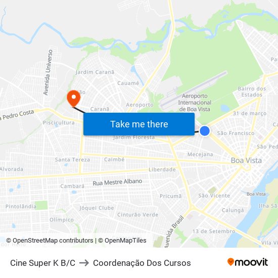 Cine Super K B/C to Coordenação Dos Cursos map