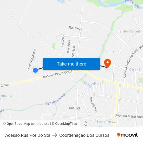 Acesso Rua Pôr Do Sol to Coordenação Dos Cursos map