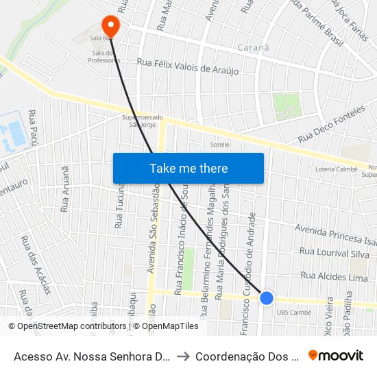 Acesso Av. Nossa Senhora De Nazaré to Coordenação Dos Cursos map