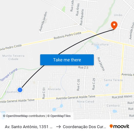 Av. Santo Antônio, 1351 B/C to Coordenação Dos Cursos map