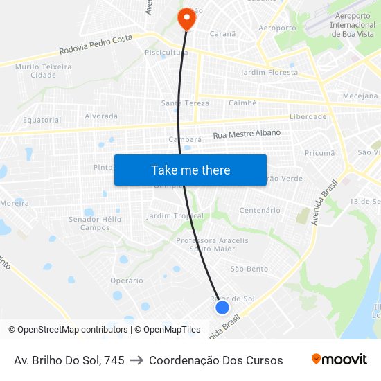 Av. Brilho Do Sol, 745 to Coordenação Dos Cursos map